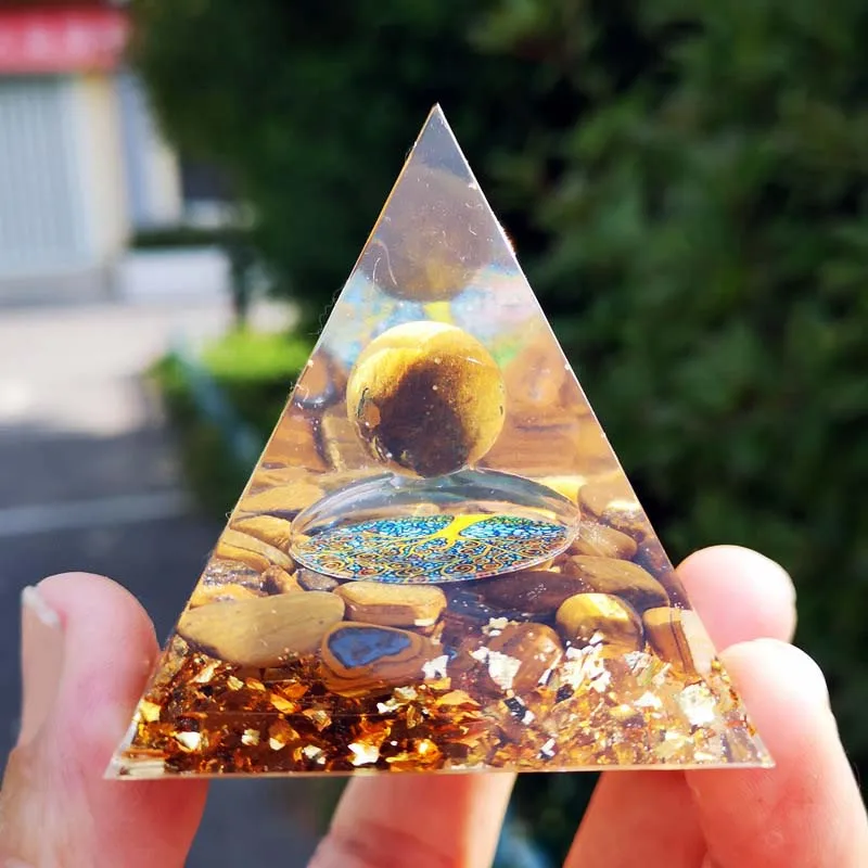 Tiger Stone Orgonite Energy Pyramid Energy Yoga Generator Orgone Meditation Chakra Stones Resin Jewelry