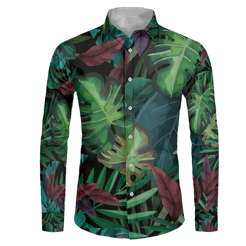 

HYCOOL Tropical Leaf Print Hawaiian Long Sleeve Shirt Men Wholesale Polynesian Plus Size Shirts For Men Party Mens Dress Shirts