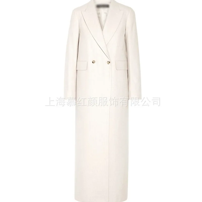 Women Winter Coat Wool 2025 New Double breasted cashmere Vintage Elegant jacket Fashion Outerwear White X-Long Coat Female