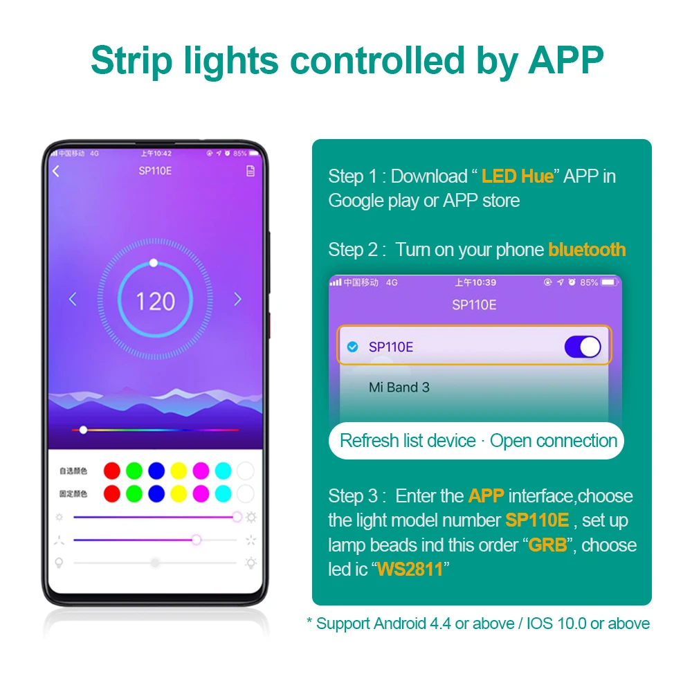 5m 10m WS2811 RGB LED Strip 5050 SMD Addressable 30/60LEDs/m SP110E Bluetooth APP Control 1 Ic Control 3 LEDs Pixel Strips Set