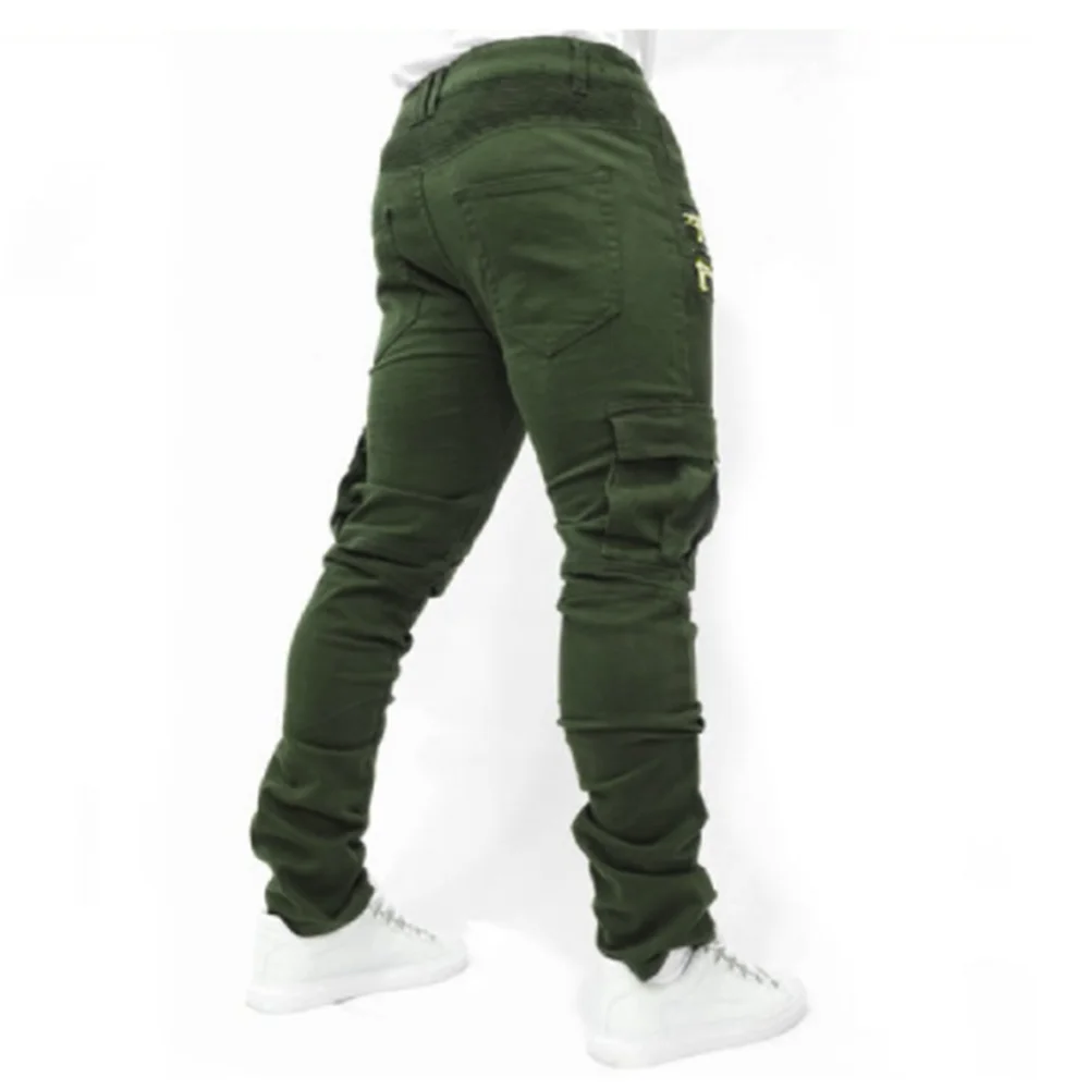 EH · MD® Men's Stretch Denim Trousers Fashion Trend Pleated Zipper Decoration Multi Pocket 2020 Black Khaki Slim Casual Jeans