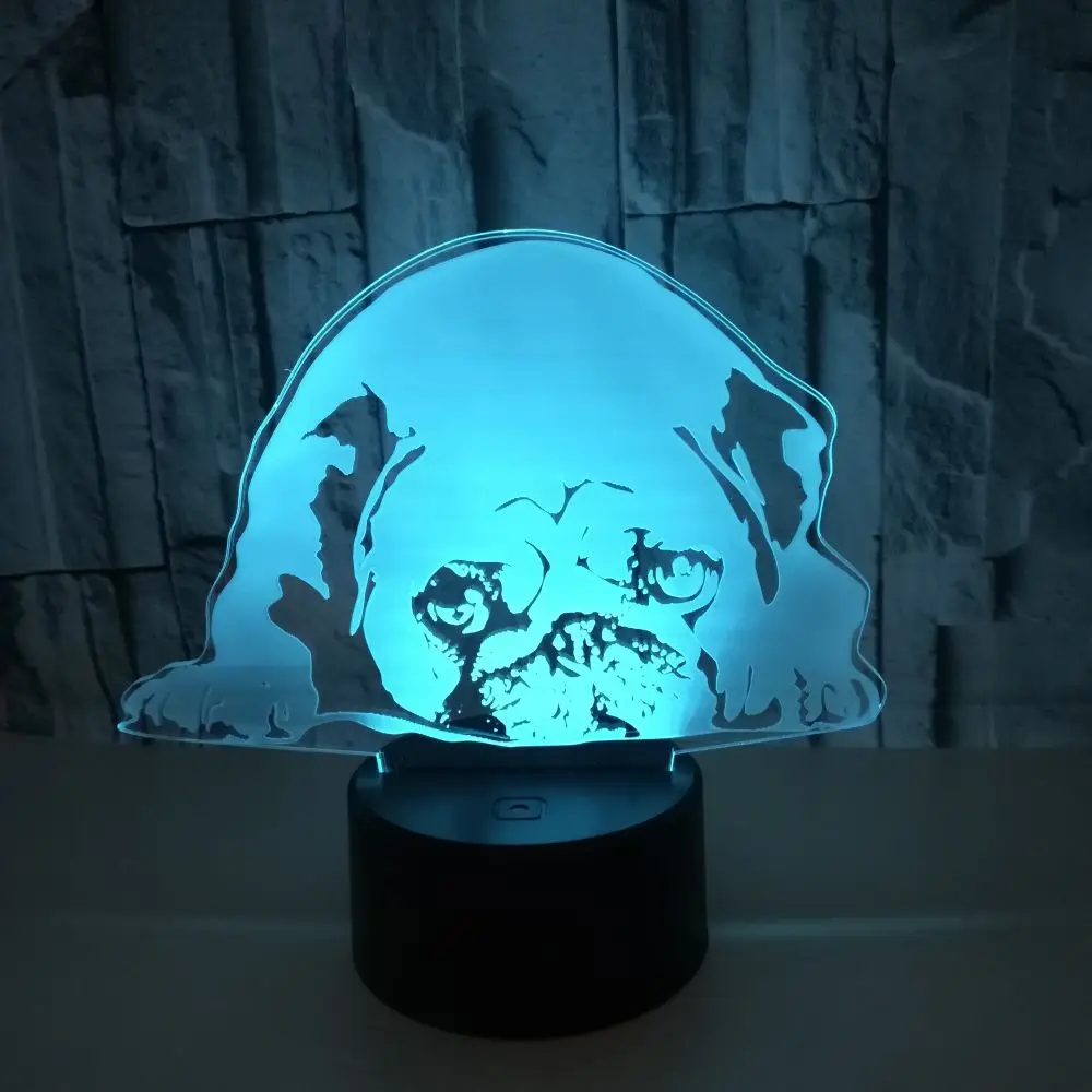 3D Led 7 Colors Changing Acrylic Cute Pug Dog Table Lamp USB Touch Button Fashion Night Lights Home Living Room Lighting Decor