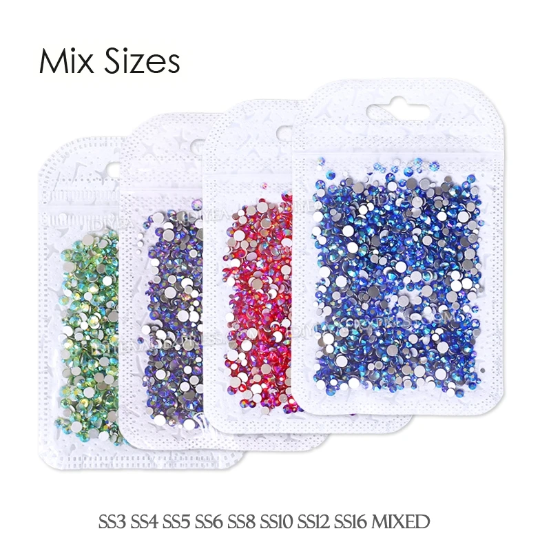 Mix sizes SS3-SS16 about 1000pcs/bag nail rhinestones strass non hot fix flat back crystal glitters diamond painting accessoires