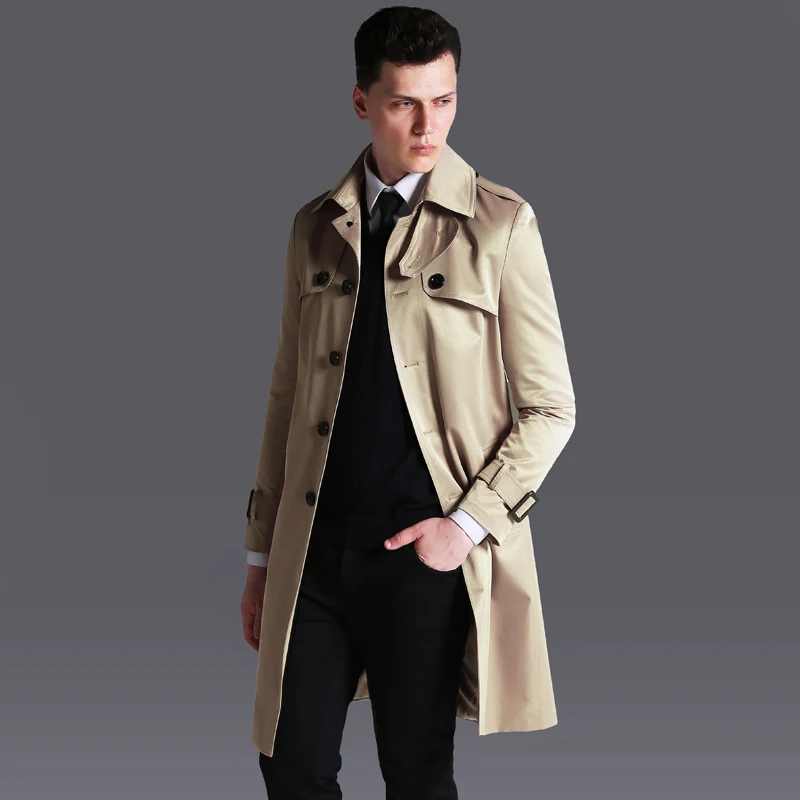 Long Style Mens Trench Luxury Single Breasted Solid Mens Jackets And Coats Plus Size 6xl Springautumn Man Windbreaker