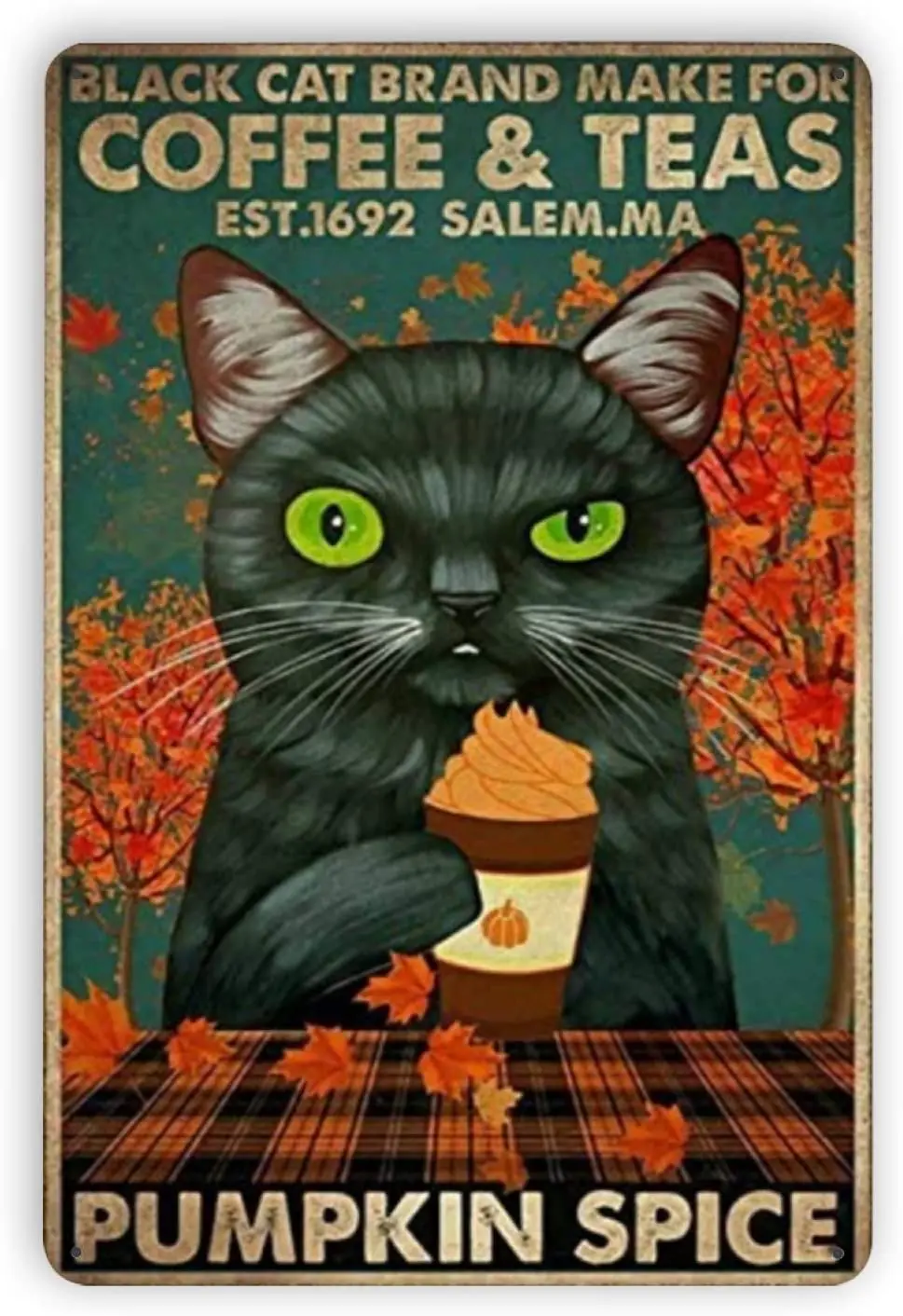 

Woollywonder Knits Cat Make for Coffee Tea Pumpkin Fall Halloween Metal Sign Retro Wall Decor Wall Art Decoration Plaque for