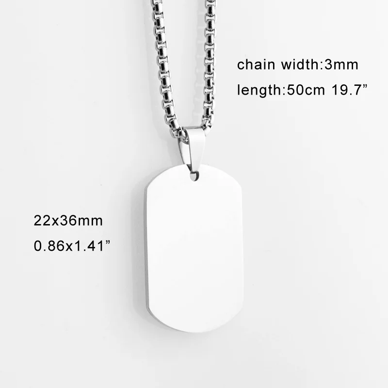 Stainless Steel Blank Military Plate Collar Dogtag ID Pendant Necklace For Men Army Ketting Soldier Mirror Polished