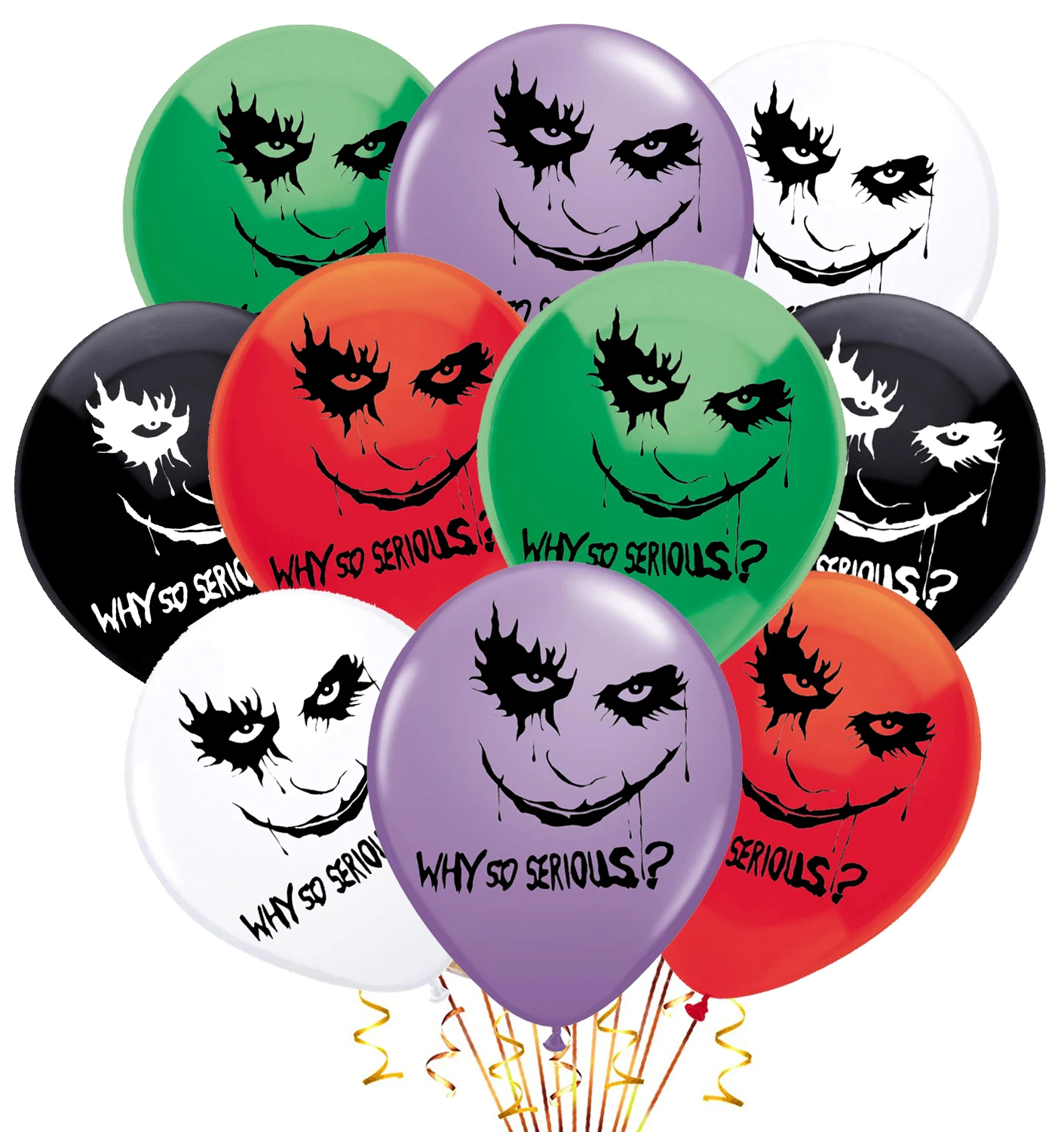 10pcs/lot 12inch Clown Joker Theme Birthday Party Balloon Latex Adult Halloween Why So Serious Heath Ledger Terror Ballon Toys