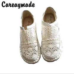 Careaymade-scarpe in vera pelle, scarpe pigre fatte a mano pure, scarpe casual da donna con gancio in pizzo, scarpe basse artistiche dolci, 2 colori