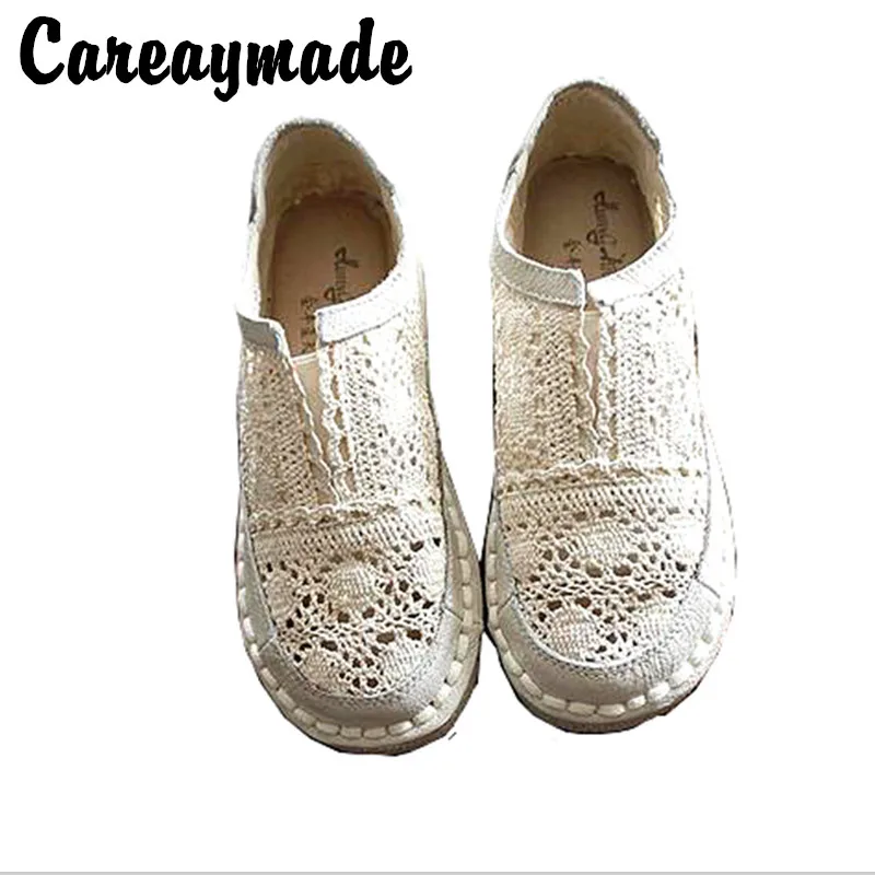 Careaymade-Genuine leather shoes,pure handmade lazy shoes,lace hook Ladies flower casual shoes ,Sweet art flat shoes,2color