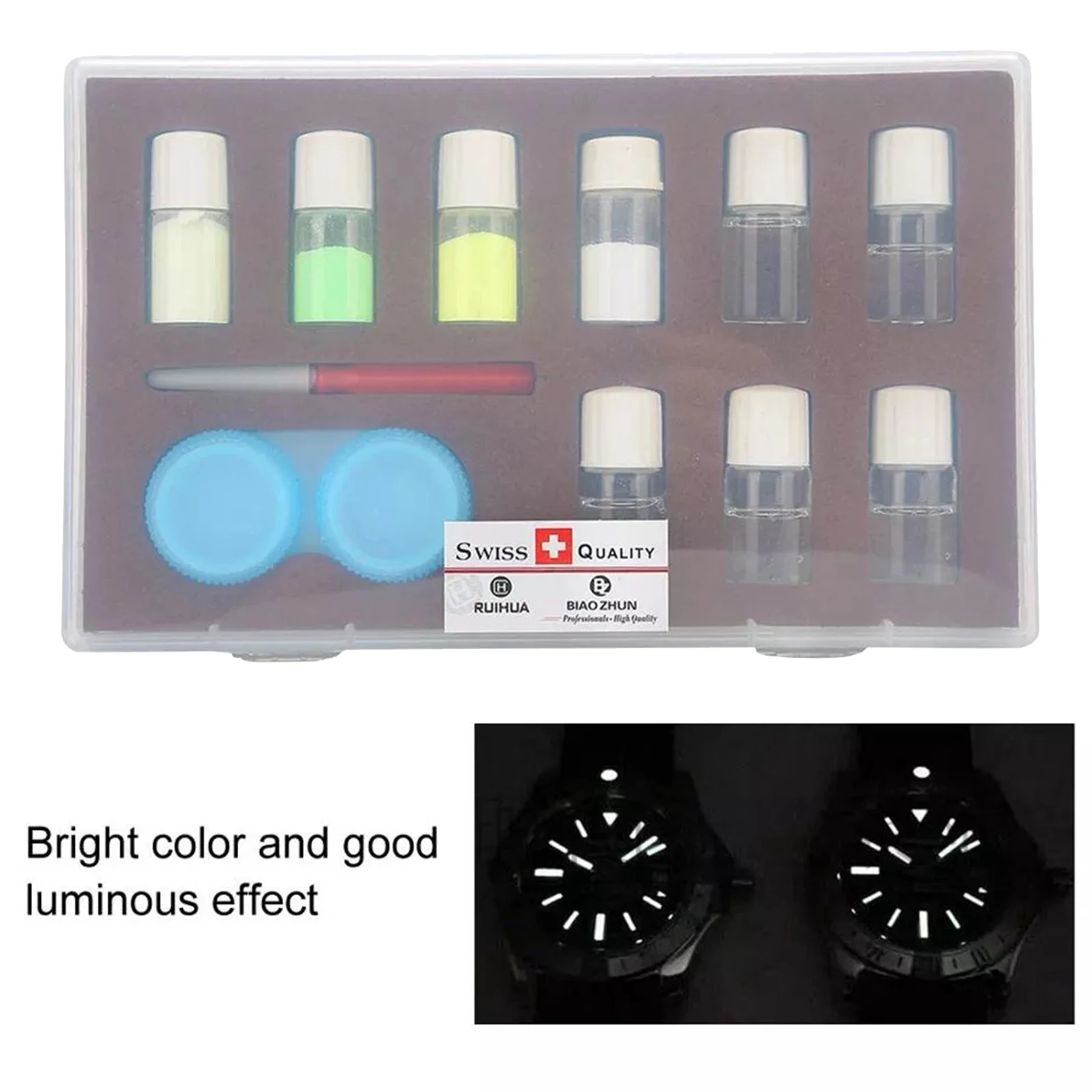 4 Color Watch Luminous Fluorescent Powder Kit 5pcs Mixing Liquid Night Warning