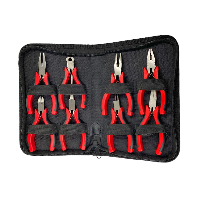 

4.5 in 8 PCS Jewelry Pliers Set Mini Pliers Kit for Jewelry processing Nickel Plated Double PVC handles add Tools Bag DIY Tools