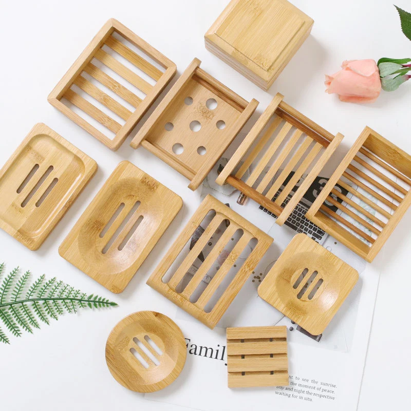 Natural Bamboo Soap Dishes Tray Holder Storage Wood Soap Rack Plate Portable Bathroom Wooden Soap Dish Box Soap Container Case