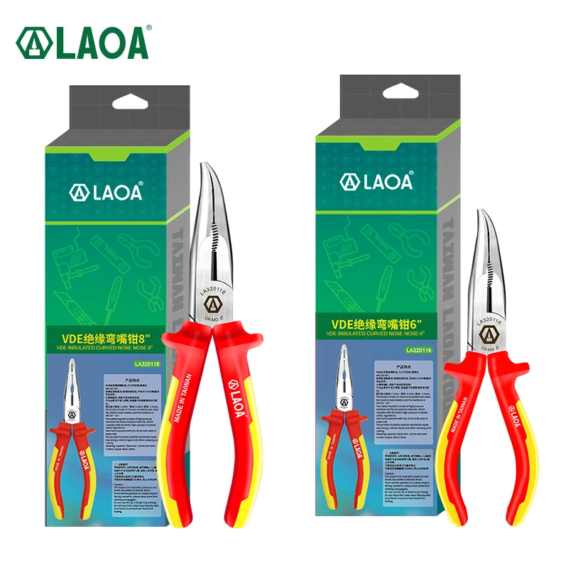 LAOA VDE 1000V Insulated Bent Nose Pliers and Long Nose Pliers Electrician Wire Cutters German Certification Made in Taiwan