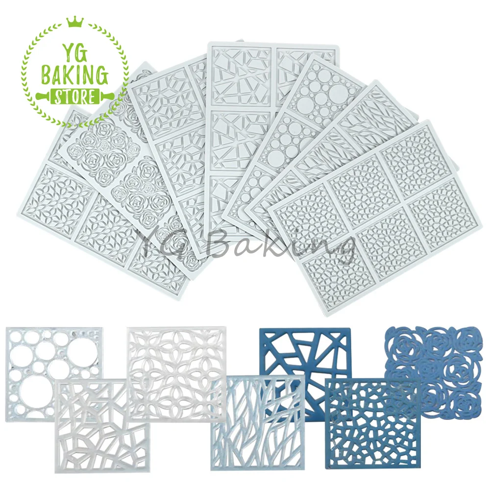 Dorica 7 Styles Dots/Flower/Marble Shape Impression Cake Lace Mat Fondant Silicone Mold Cake Decorating Tools Kitchen Bakeware