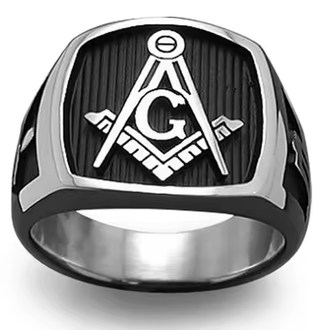 Retro Men AG Masonic Ring Silver Colour Stainless Steel Ring Hip Hop Steam Punk Party Ring Church Belief Ring Birthday Gift