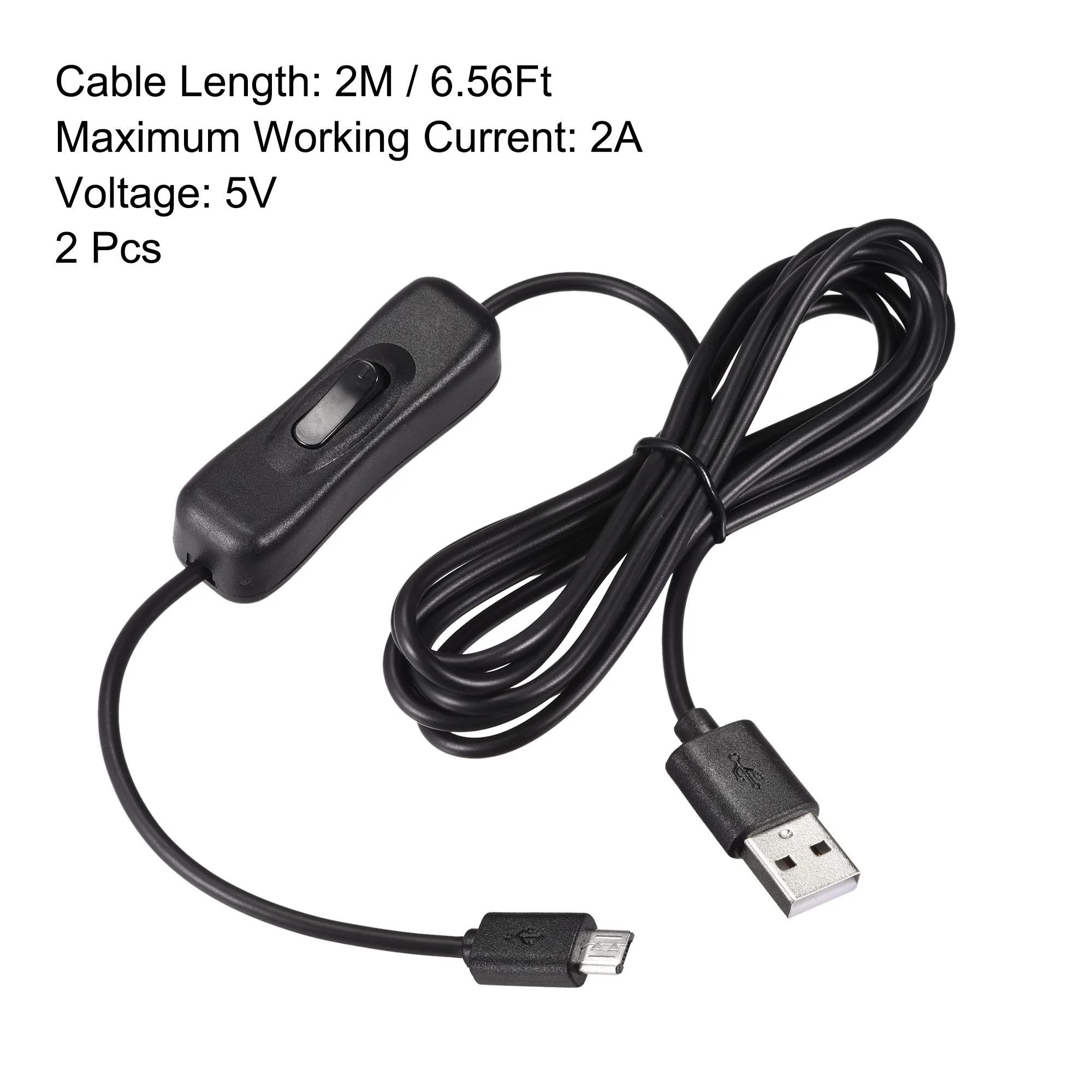 Cavo USB Uxcell con interruttore cavo di prolunga USB maschio a Micro USB maschio 2M nero 2 pezzi