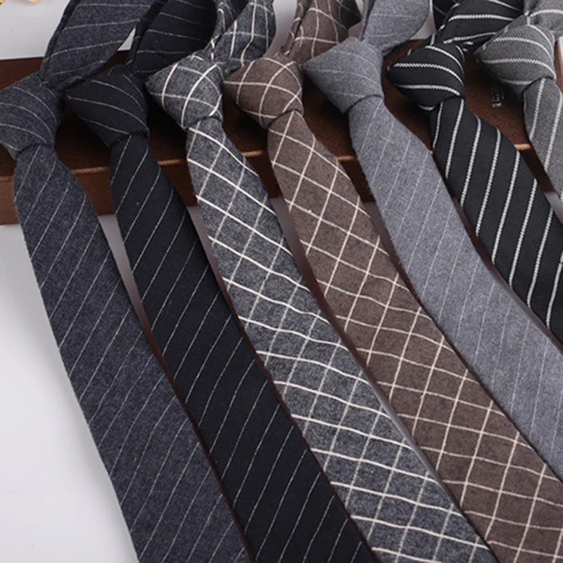 

GUSLESON 6cm Soft Tie Plaid stripe Cotton Skinny Gray series Ties Black Necktie For Wedding Party Business Formal Gift For Men