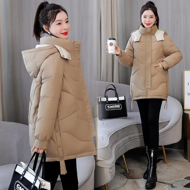 

Women Winter Jackets Coats NicePop Warm Padded Cotton Jacket Parker Female Mid-length Loose Down Cotton Hooded Coat Outerwear