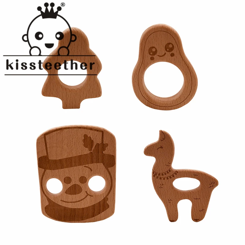 Kissteether 1pcs Baby Teething Toys Wooden  Ring Food Grade Squirrel Beech  Children's  Diy  Teether