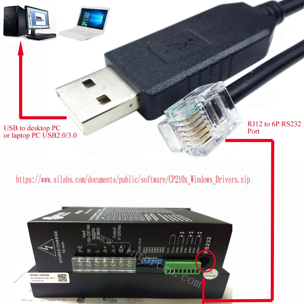 CP2102 USB RS232 to RJ12 for Leadshine DM432C ProTune Config Communication Console HBS86H Program Cable