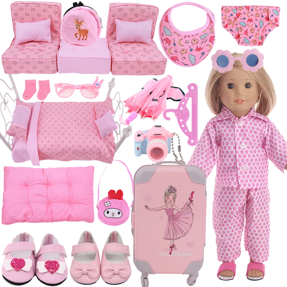 

Doll Furniture Sofa,Bedding Set,Sleeping Blanket,Pajama,Bow Shoes For 43cm Reborn Baby,18Inch Girls Doll Clothes,Toy Accessories