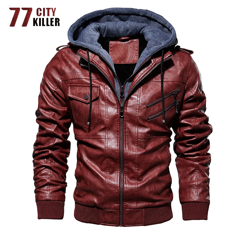 

77City Killer Hot Sale Motorcycle Leather Jacket Men Oblique Zipper Outwear Windbreaker Faux Leather Jacket Male Euro Size S-3XL