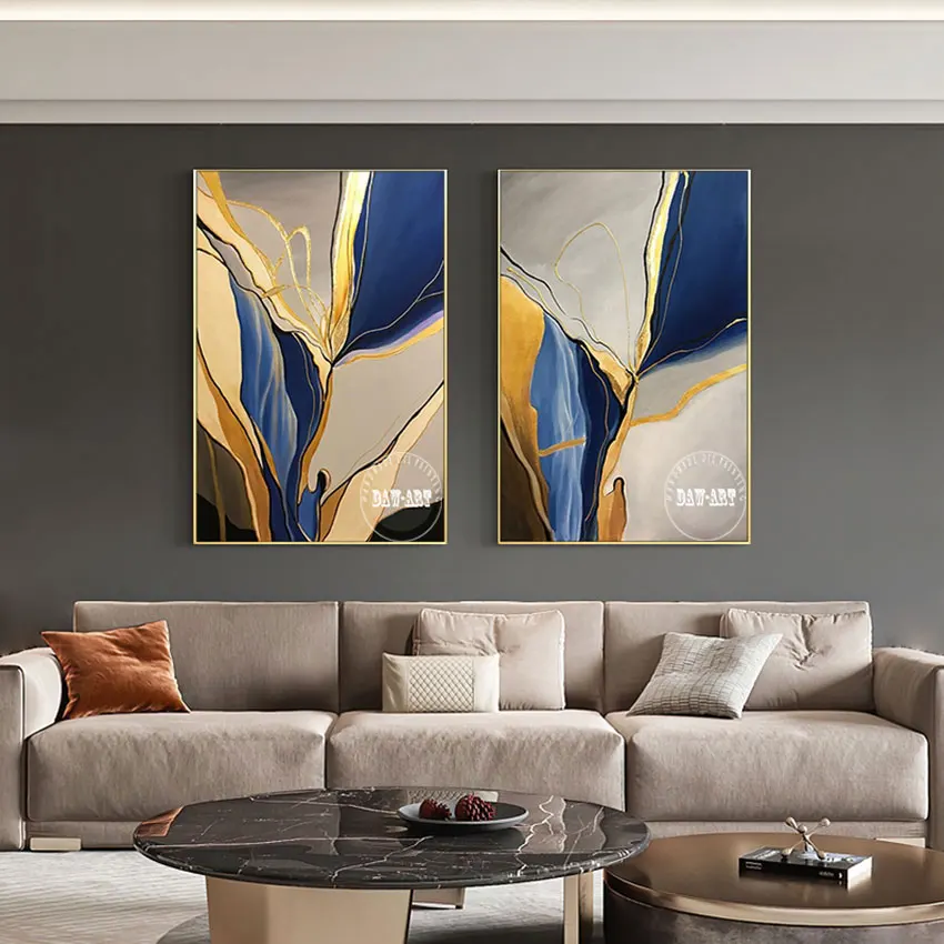 Abstract 2PCS Picture, Art Canvas Wall, Modern Hotel Hall Decor, New Design, Texture Gold Foil Painting, Unframed Room Artwork