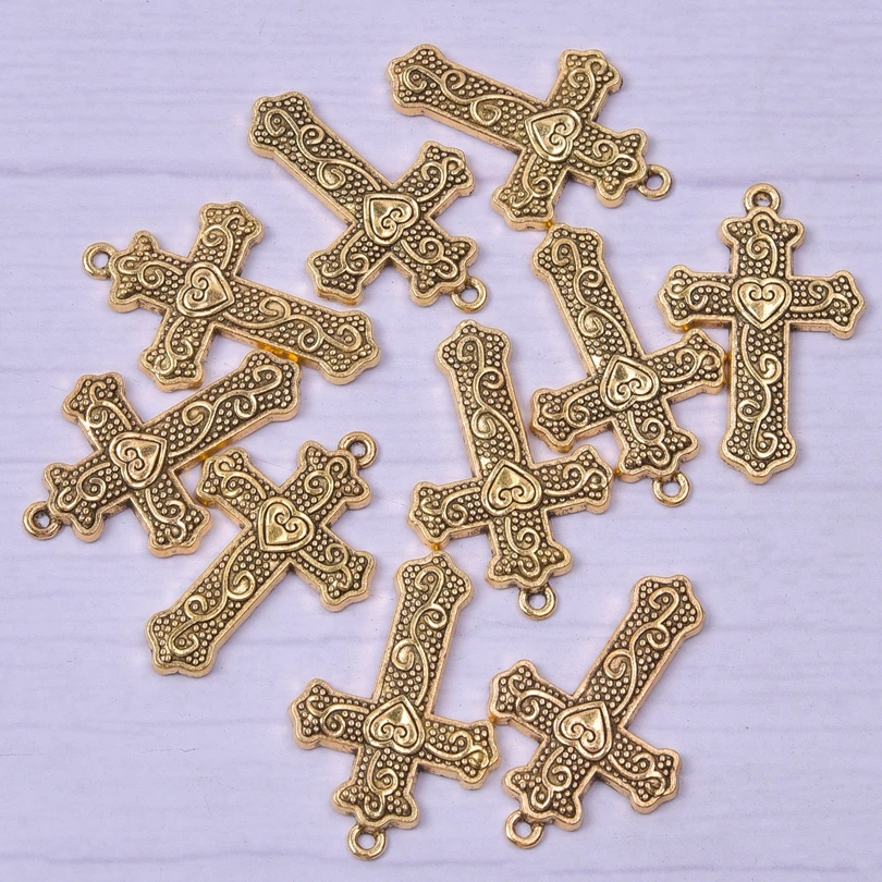 5pcs Crosses Pendant Charms For Jewelry Making Supplies Christ Handmade Necklace Earrings Charm Gold Color Accessories Wholesale