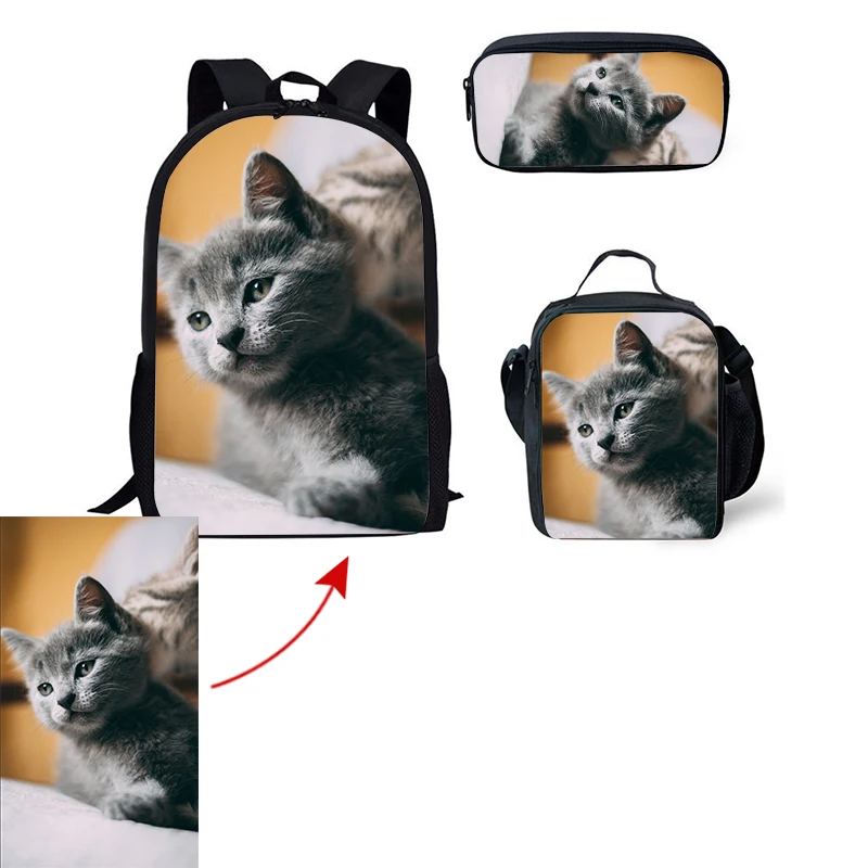 Large-capacity Daily Student Bag Color Pet Pattern Custom Zipper Backpack Diagonal Bag Pen Bag Three-piece Set Pet Lovers