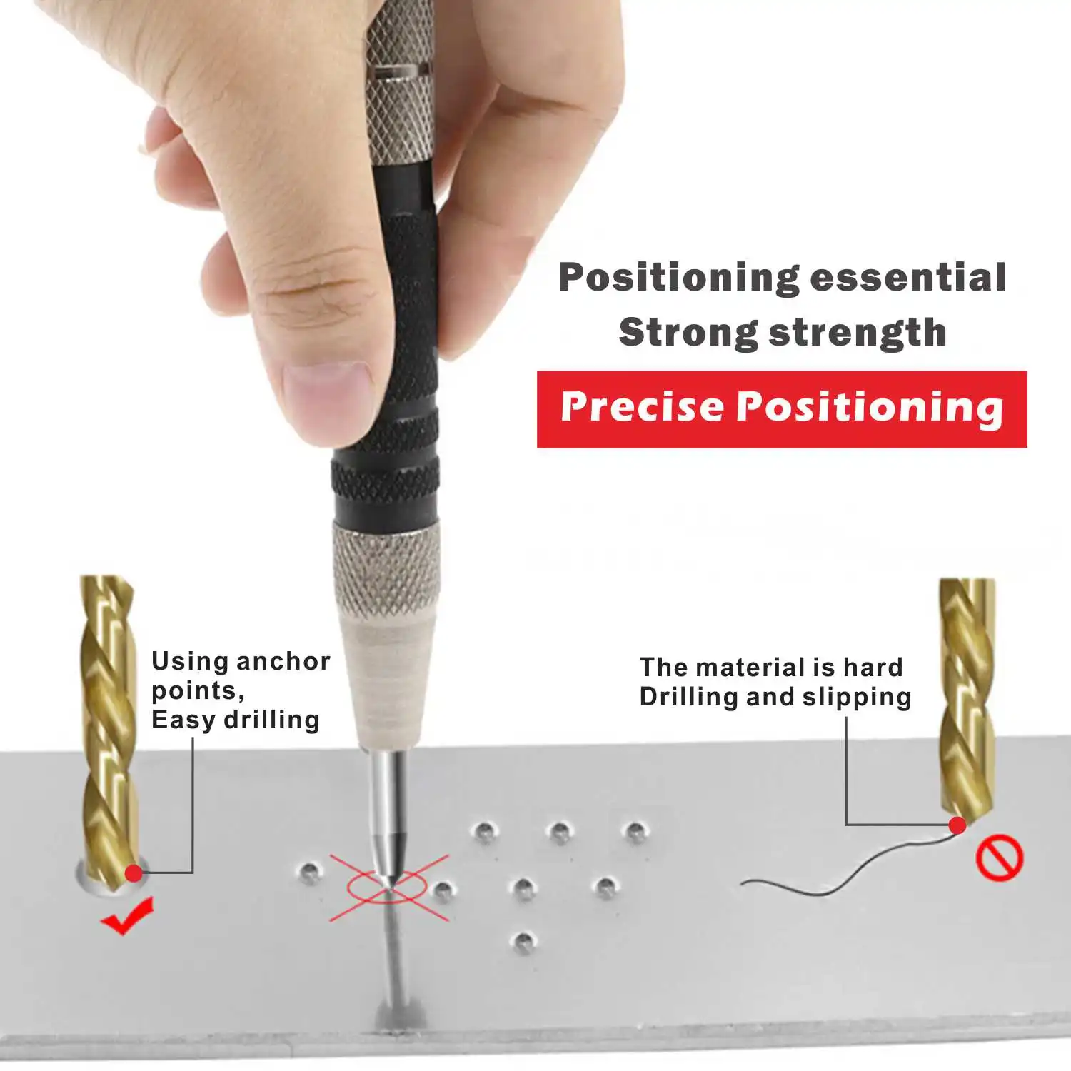 Automatic Center Pin Punch Spring Loaded Marking Starting Holes Tool HSS Wood Press Dent Marker Metal Tool Drill Bit