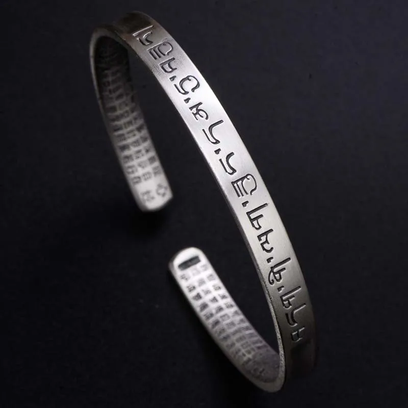 

MeiBaPJ Real S999 Sterling Silver Matte Frosted Sanskrit Six Character Mantra Open Bracelet Exquisite Party Gift Jewellery