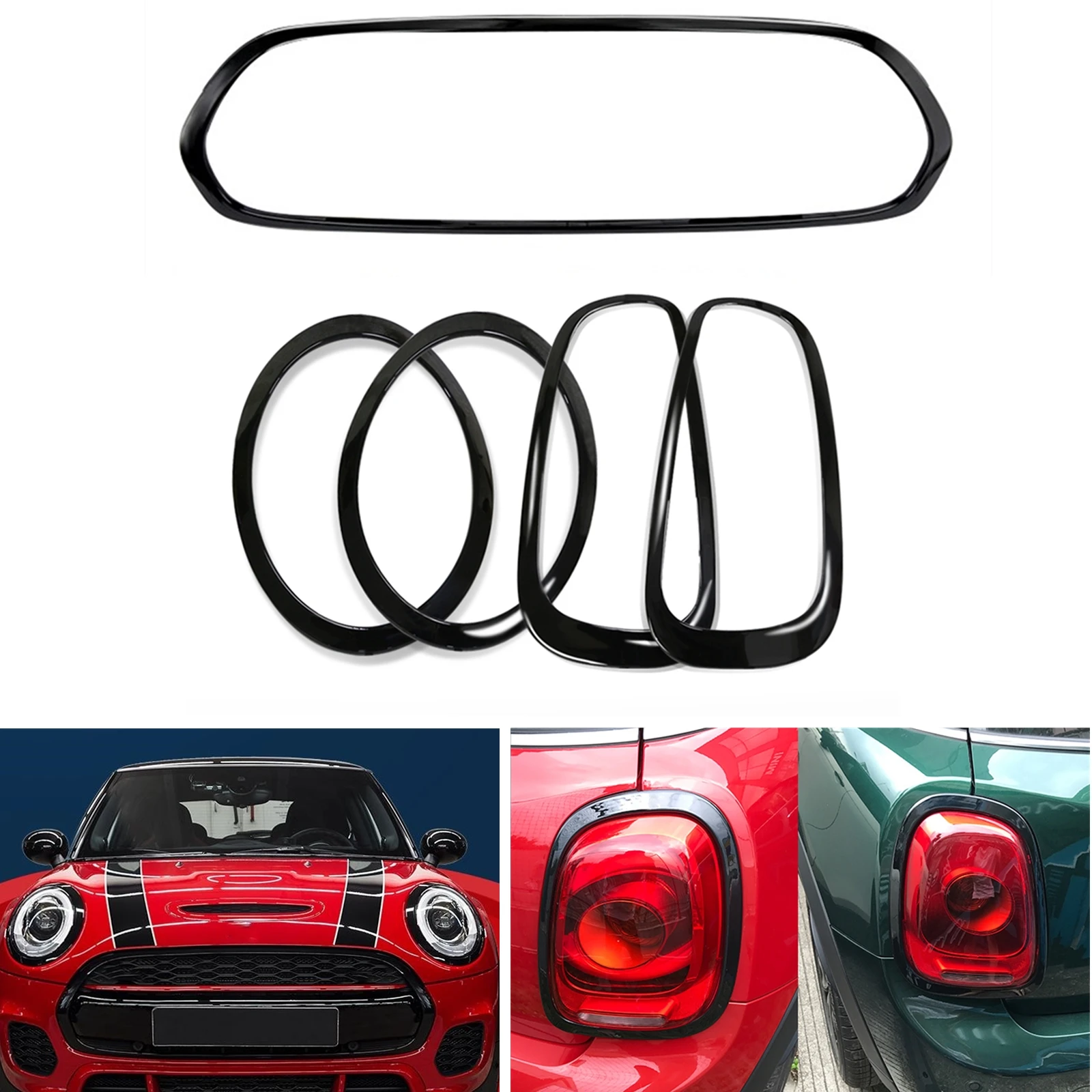 

Car Upper Bumper Grille Grill Frame Trim+Front Rear Lamp Light Cover Gloss Black Bezel For Mini Cooper S F55 F56 F57 2014-2021