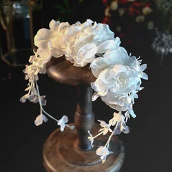 New Bridal White Petals Hairband earrings sets big flower hair Decoration Wedding