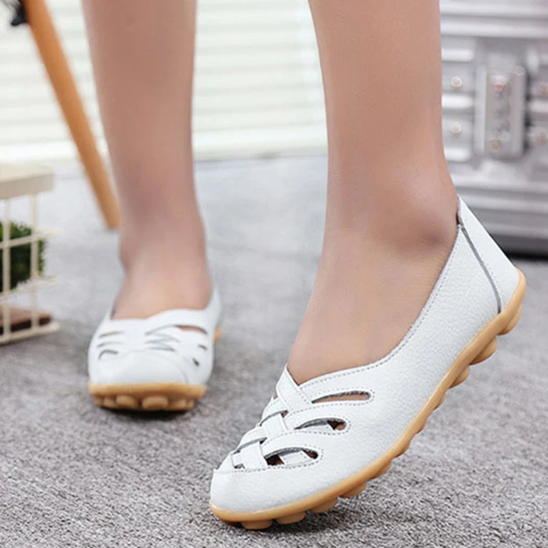 Genuine Leather Women\'s Shoes Flats Loafers ladies shoes Slip On Women\'s Loafers Femme Moccasins Female Ballet tenis feminino