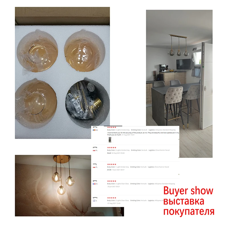 Amber Smoke Gray Clear Glass Pendant Lamp LED E27 Hanging Light for Dining Room Table Kicthen Island Bedroom Bedside Lighting