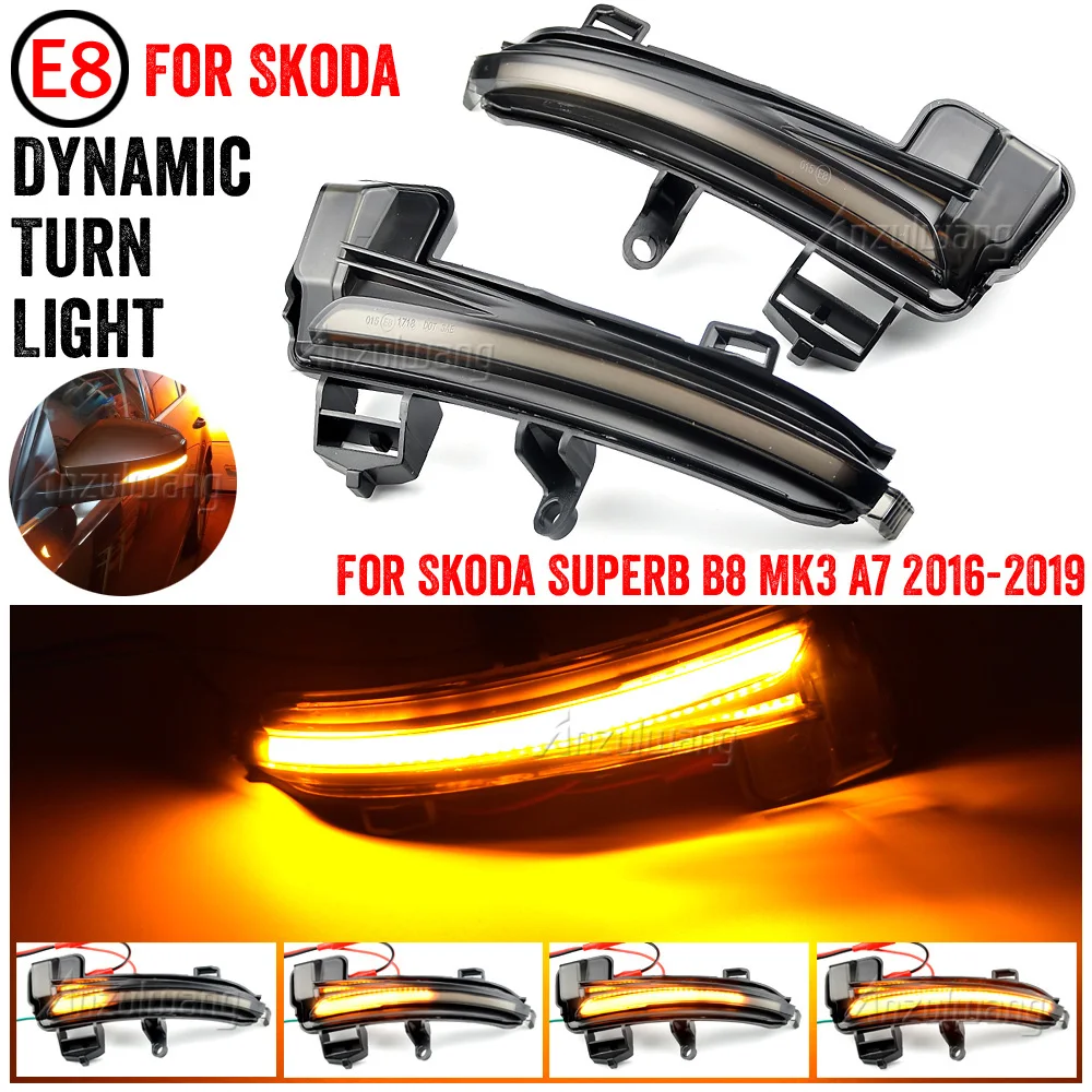 Flowing Water Blinker Flashing Light Bicolor LED Dynamic Turn Signal Light Fit For Skoda Superb A7 B8 MK3 III Typ 3V 2016-2019