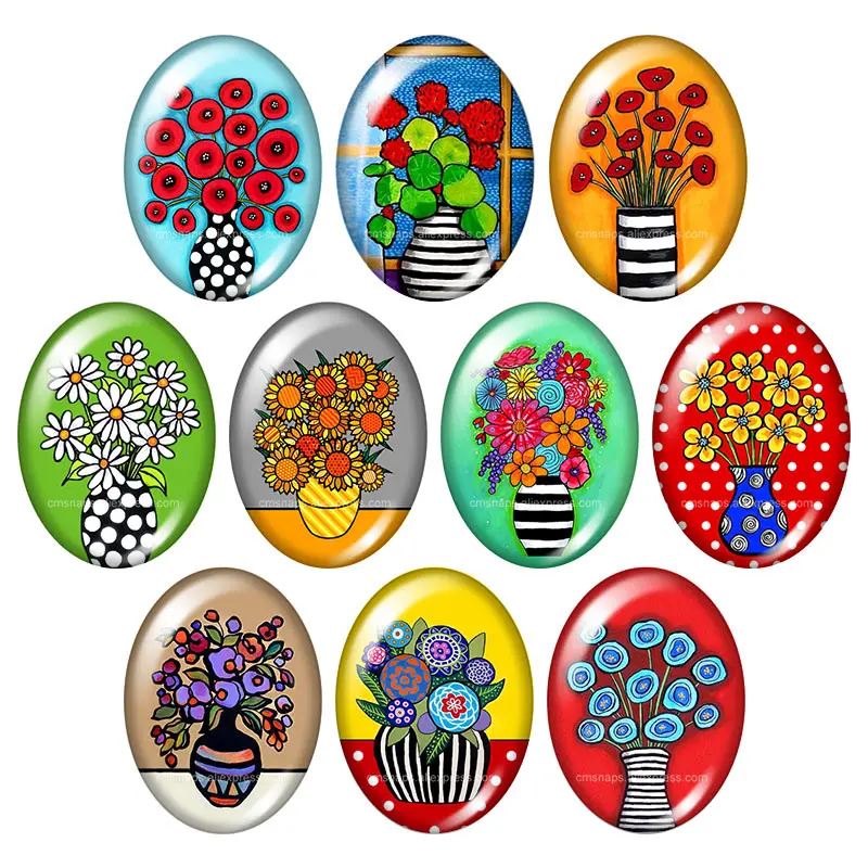 

Colorful beauty Flowers cock cat Oval 13x18mm/18x25mm/30x40mm mixed photo glass cabochon demo flat back Jewelry findings