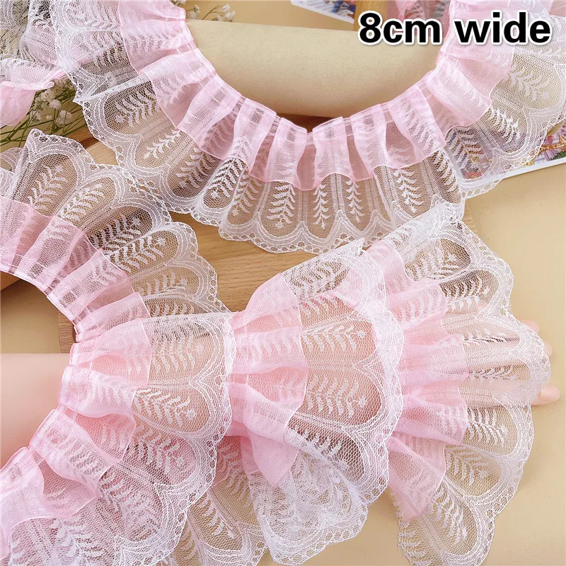 New 2025 Double Layer Pleated Embroidery Mesh Lace DIY Ladies And Children Doll Clothes Cuff Skirt Hem Trimming Sewing Fabric