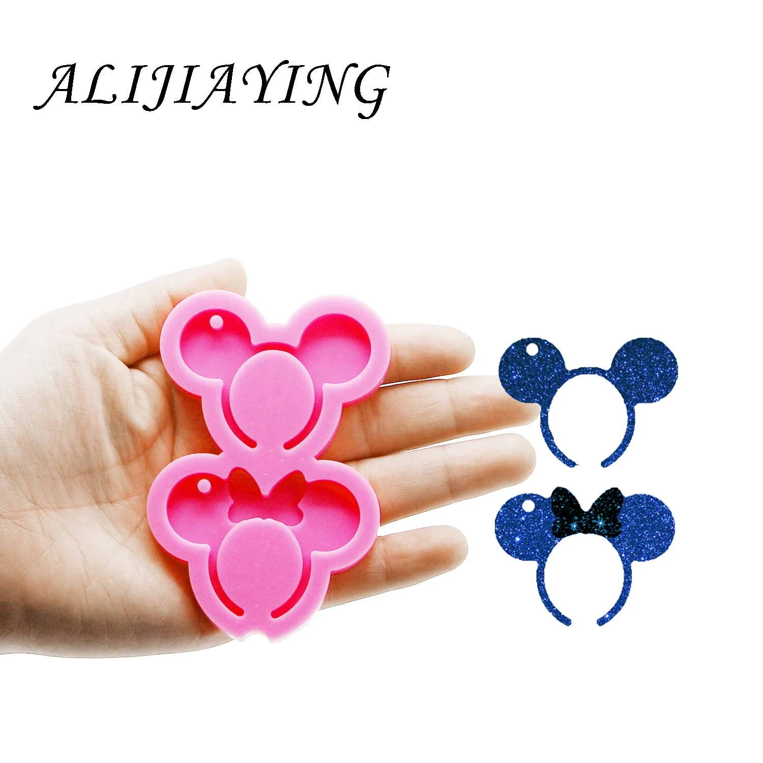 Shiny Keychain Mouse Headband Shape Key Ring Decoration Silicone Mold for DIY Epoxy Resin DY0189