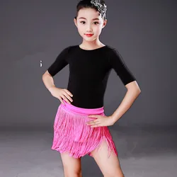 Children Latin Dance Skirt Kids Fringe Short Dress for Girls Dancing Practice Clothing Stage Performance Dancewear Tassel Skirt