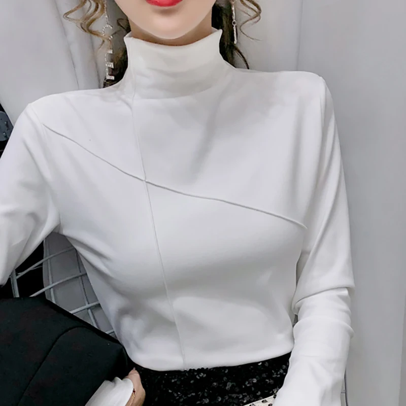 Turtleneck T Shirt Women Cotton Long Sleeve Top Tshirt Autumn Korean Style Womens Clothing Tee Shirt Femme Camisetas De Mujer