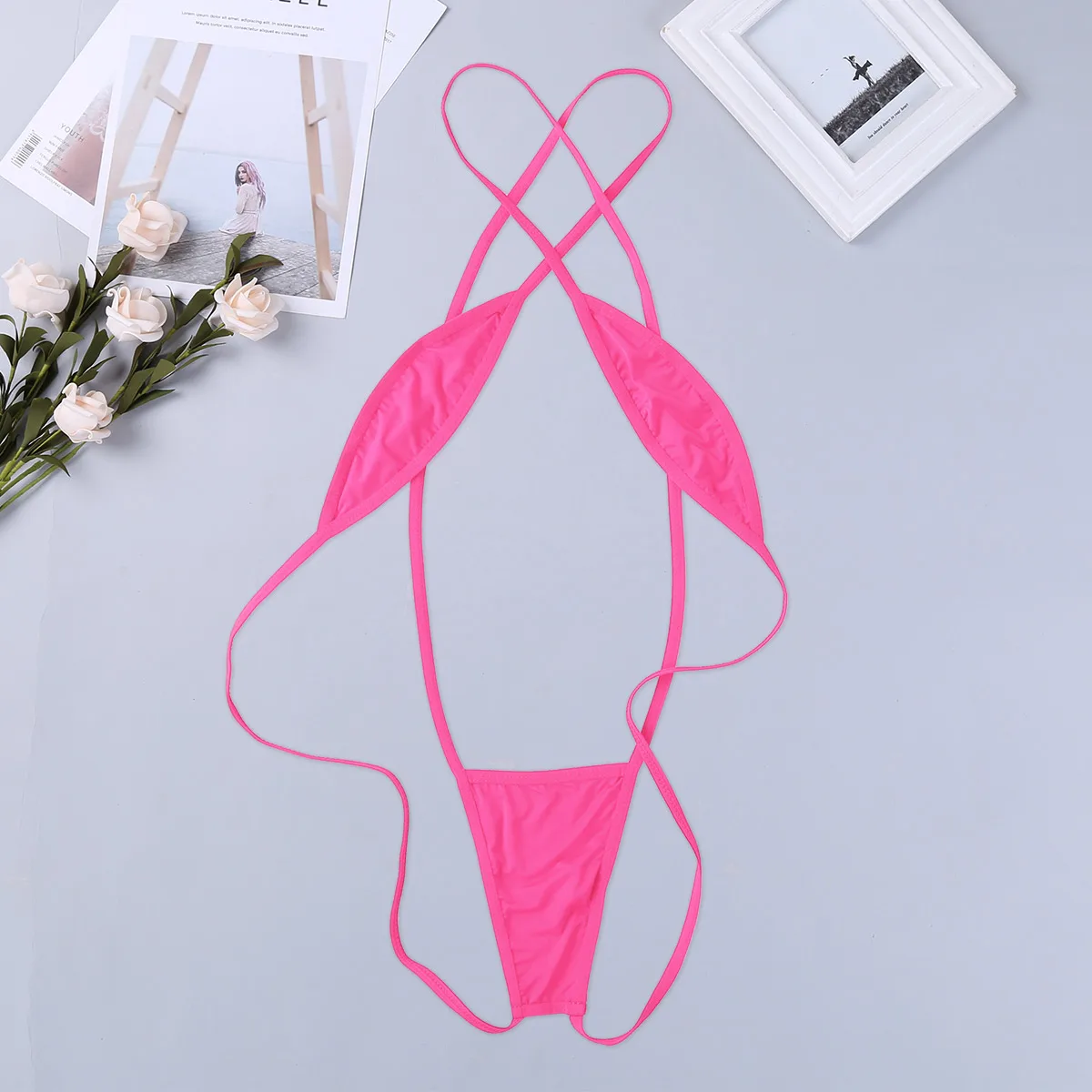 Womens Lingerie Sling Shot Bikini Swimsuit One-Piece Strappy Criss Cross Backless Mini Bikini Thongs Teddy Bodysuit Underwear