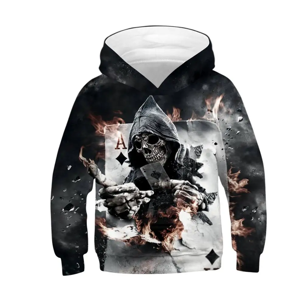 Autumn Winter Children's Hoodies Skull 3D Print Kids Loose Coats Junior Child Hooded Tops Teens Pullover 5-14y Boy&Girl Sweaters