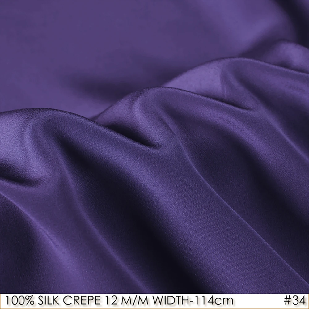 

SILK CREPE DE CHINE 114cm width 12momme/100% Natural Mulberry Silk Fabric DIY Matt Color Women Evening Dress Purple NO 34