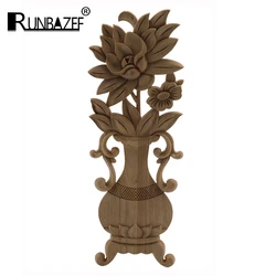 Wood Carving Vase Carved Decal Corner Long Onlay Applique Unpainted Door Furniture Woodcarving Decorative Wood Figurines Craft