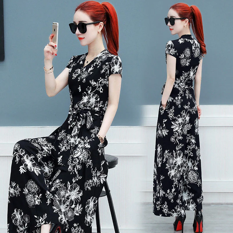 Women's Casual Jumpsuits Summer New Pants Floral Chiffon Rompers Birthday Club Party Outfits For Women Elegance Office Clothes