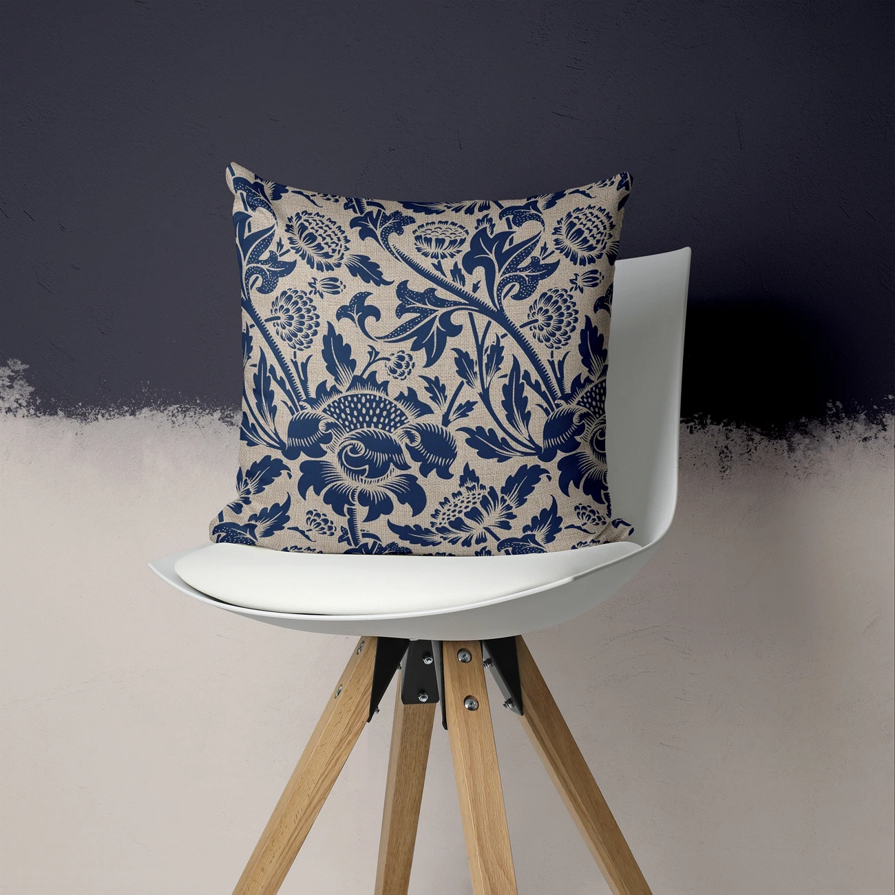 Navy blue Floral Plant Pattern Home  Pillow Linen Decor Pillow For Sofa Living Room Decoration Cushion Cover 40x40 45x45