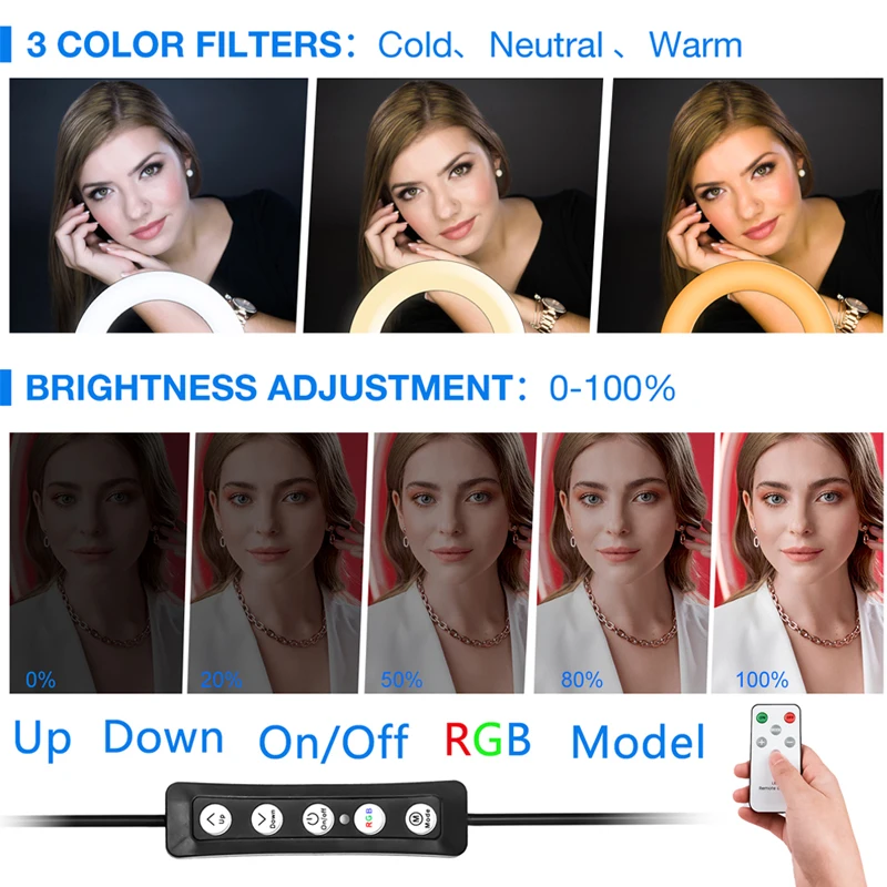 LED Lampu Cincin 10 "RGB Lampu Video dengan Tripod Berdiri Telepon RGB RingLight Perekaman Video Selfie Foto Bulat Mengisi Lampu Warna