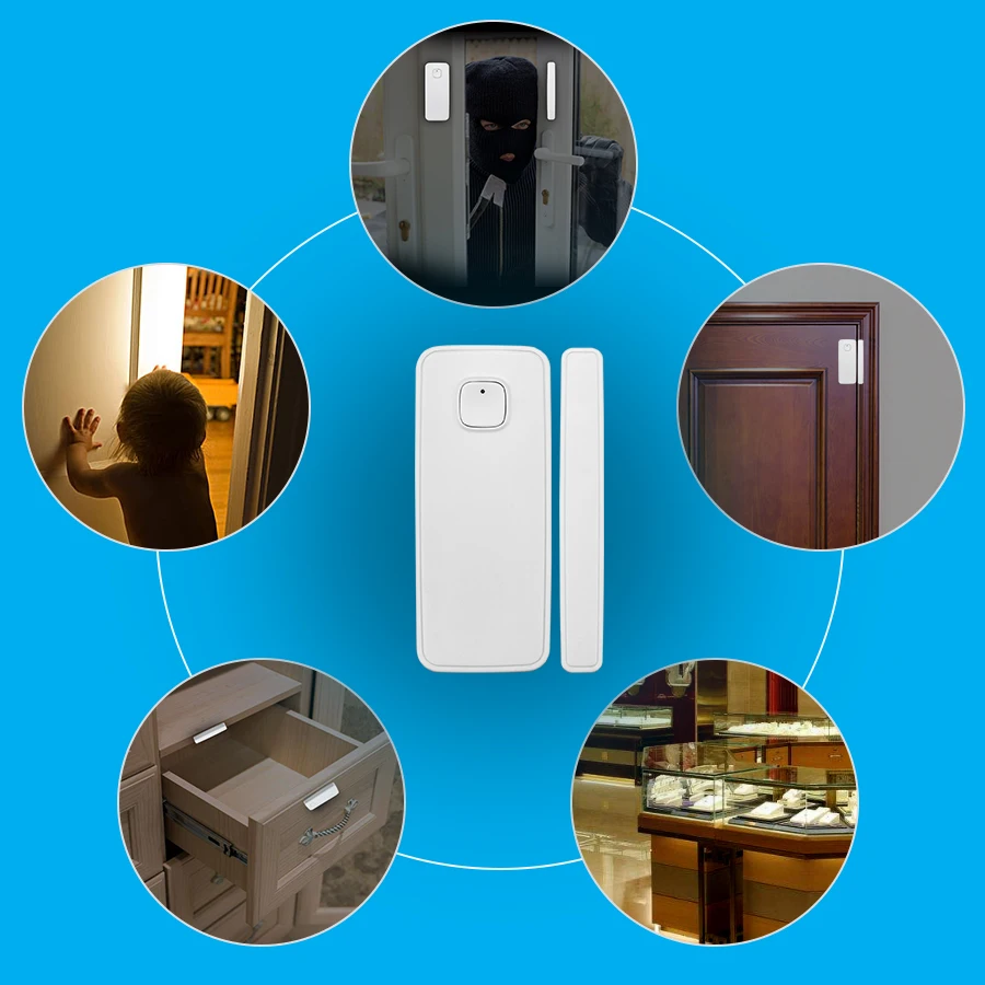 CUSAM-Tuya Smart WiFi Sensor de porta e janela, detector aberto e fechado, alarme sem fio, aplicativo de segurança doméstica, funciona com Alexa e