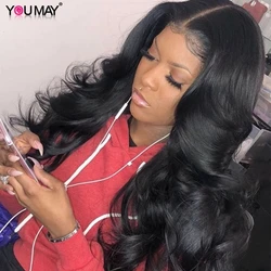 13x6 Lace Front Human Hair Wigs For Women 250 Density Body Wave 360 Lace Frontal Wig Fake Scalp Bob 370 Closure Full 30 Inch Wig